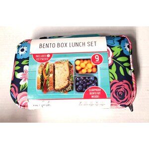 Fit & Fresh Bento Lunch Set 9 Pc Floral w 2 Ice Packs Insulated Zip Bag NEW